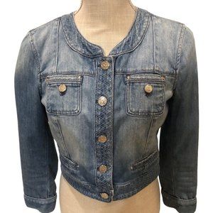 WHBM White House Black Market Slightly Embellished Blue Denim Blazer Jacket Sz 4